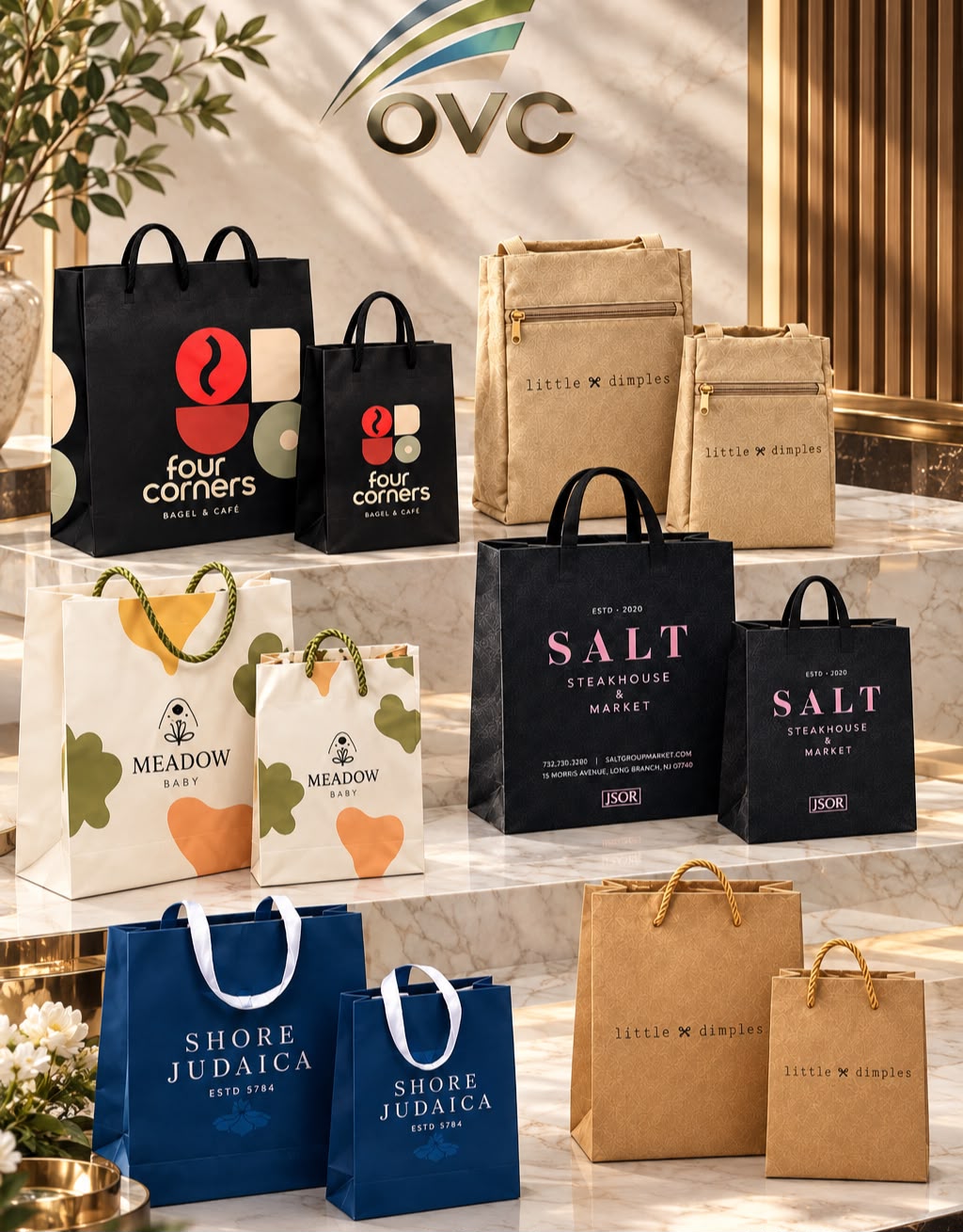 Custom printed gift bags with ribbon handles