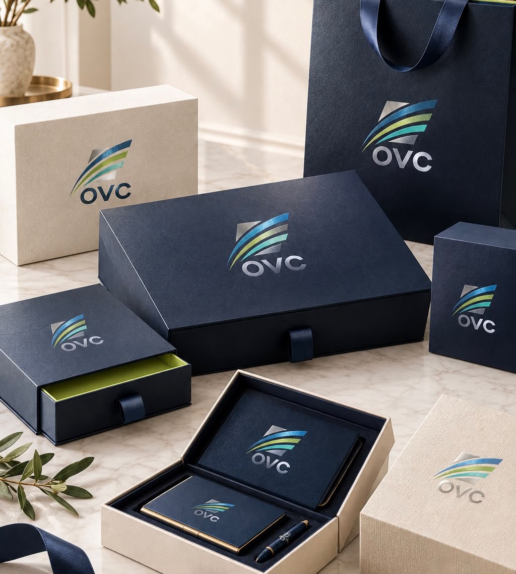 Luxury rigid gift box with gold foil pattern